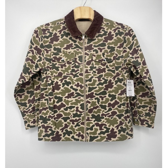 No Boundaries Other - No Boundaries Camo Canvas Shirt Jacket Mens Large Green Brown Corduroy Full Zip